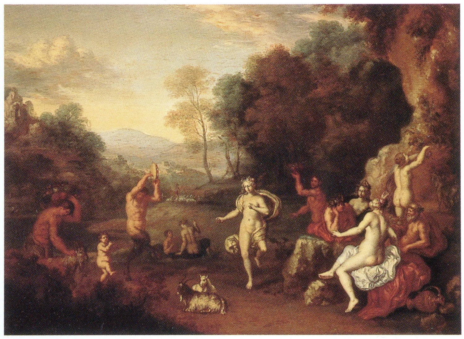 Paesaggio arcadico con satiri e ninfe danzanti